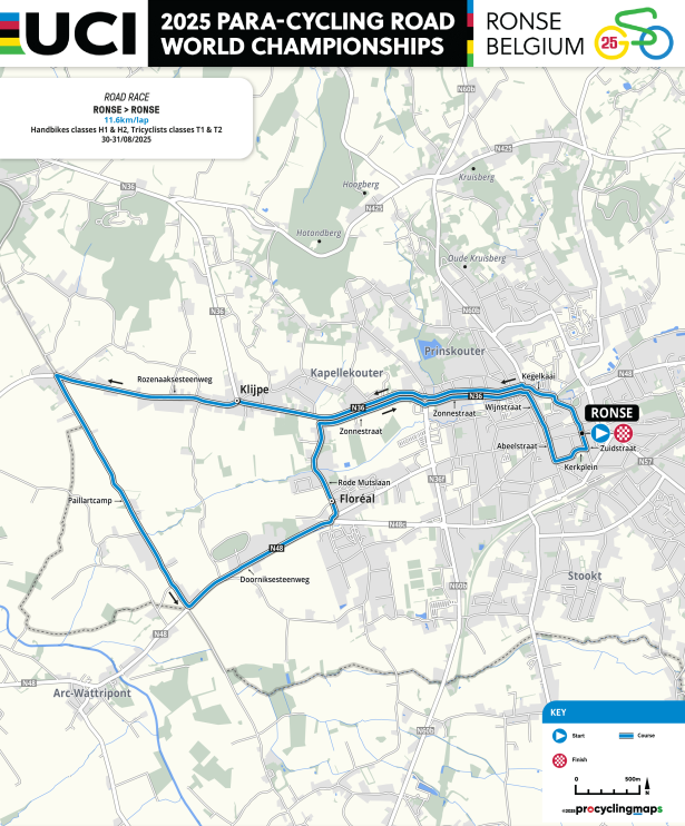 Wegrit parcours handbikes en driewielers WK G-wielrennen